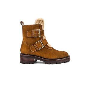 PAIGE Bridget Shearling Lined combat Boots in Caramel size 8